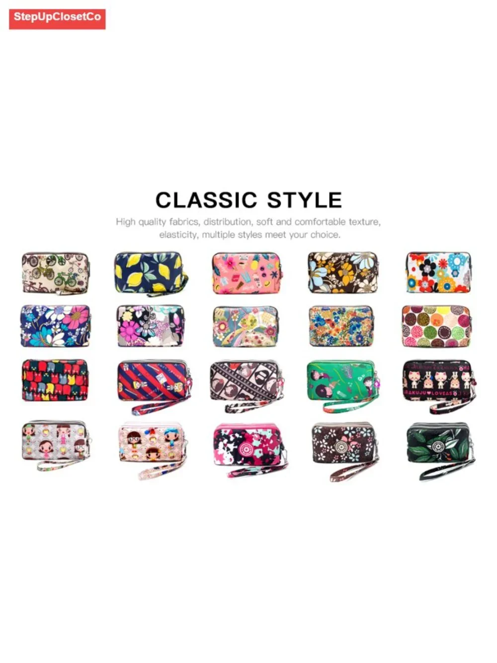 Large Capacity Wristlet Wallet - Women Printed Nylon Waterproof Clutch Purse